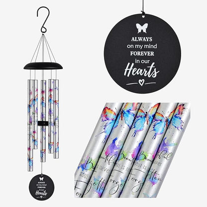 Butterfly Watercolor Memorial Wind Chimes for Loss of Loved One Mother Father,Memorial Sympathy Gifts Baskets & Funeral Bereavement Gift idea,Wind Chimes for Outside in Memory of a Loved One Mom