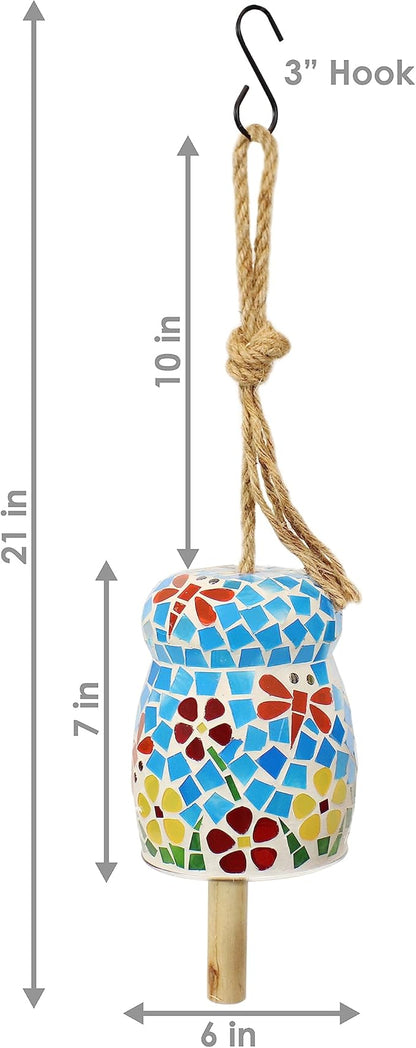 Sunnydaze Spring Flowers Wind Bell - Mosaic Glass Wind Chime Bell for the Patio, Deck, or Porch - 7"