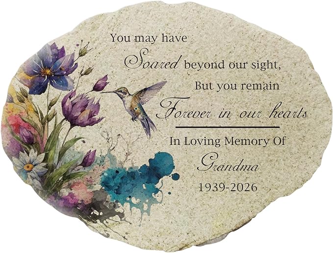GiftsForYouNow Personalized Hummingbird Memorial Small Flat Garden Stone - Elegant Tribute for Garden Decor and Remembrance