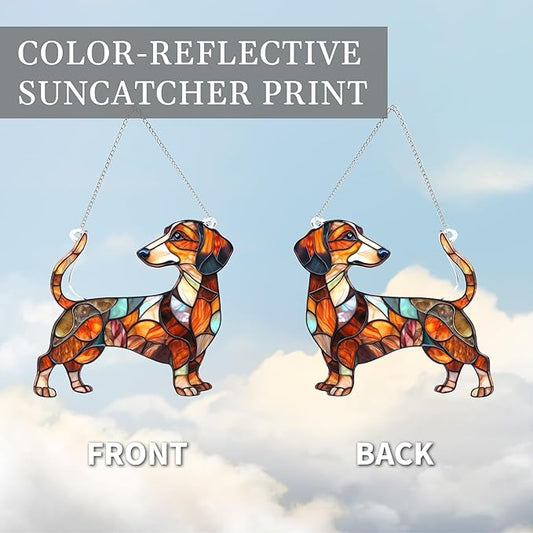 Colorful Dogs Acrylic Suncatcher Ornament for Window Decor, Acrylic Suncatcher Window Hanging Decor, Dog Lovers Gifts for Women, Dogs Christmas Ornaments for Tree Hanging (Dachshund Mable)