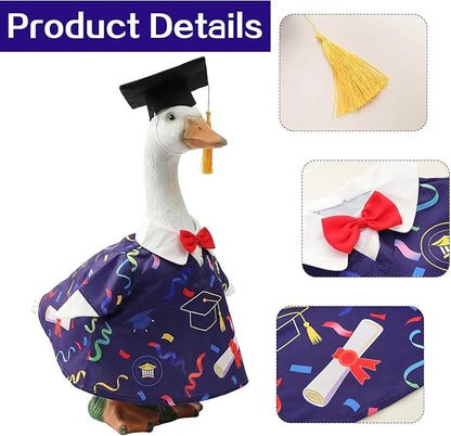 Graduation Lawn Goose Outfit, Blue Academic Graduation Gown and Mortarboard Cap Fits 23 Inch Yard Porch Goose for Yard Garden Outdoor Statue