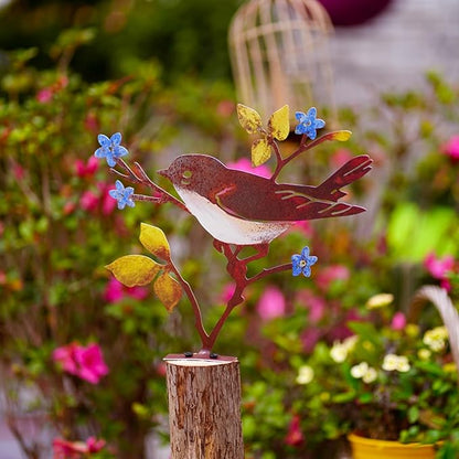 Wrought Iron Bird Decoration Metal Iron Art Animal Bird Hanging Ornaments Cute Bird Art Iron Sculpture Creative Outdoor Silhouettes Garden Crafts for Garden (red Blue)