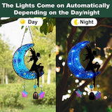 Memorial Wind Chimes Solar Hanging Glass Moon Lights Metal Fairy Angel Outdoor Wind Chimes for Mom Loved One Gifts