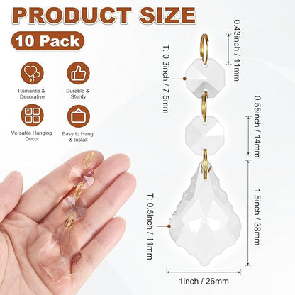 M METERXITY 10PCS Crystal Suncatcher 2 Leaves Prisms Pendants Ornament, 38mm Chandelier Hanging Crystal Sun Catcher Beads for Home Garden Windows Wedding DIY Decoration [White]