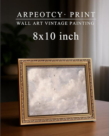 ARPEOTCY Vintage Gold Framed Wall Art, Classic Sky Clouds Study Paintings, 8x10 inch Small Aesthetic Canvas Prints Artwork with Frame, Victorian Wall Decor for Living Room Bathroom Bedroom Shelf