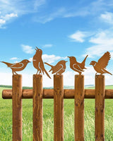 Rusty Birds Decoration, Metal Bird Craft Statue Ornaments Fence Topper Decor, Lifelike Patina Bird Decor Outdoor Ornaments Silhouette, Garden Fence Country Yard Art Gardening, Iron Material (5 Pcs)