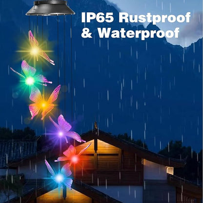 Bursvik Butterfly Solar Wind Chimes, Automatic Color Changing Hanging Solar Lights for Outside,IPX65 Waterproof Mobile Hanging Decorative for Garden Patio Yard,Birthday Gifts for Mom Women