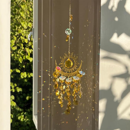 Celestial Crystal Suncatcher Hanging Indoor Window Prism Beads Moon and Sun Sunlit Catchers