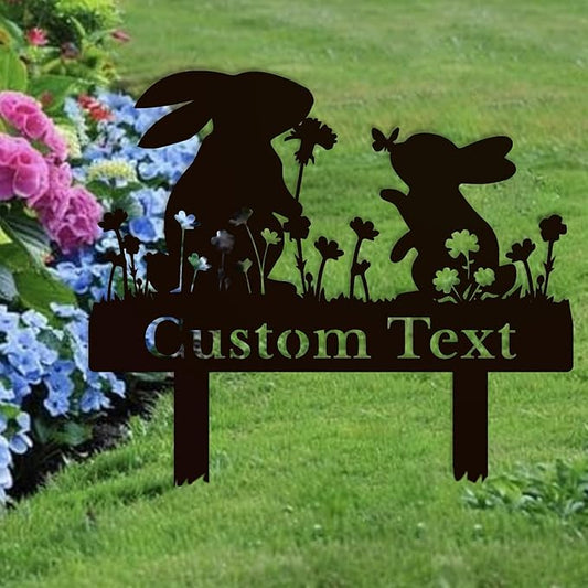 Personalized Metal Custom Garden Sculptures Statues, Yard Art,Shed, Flowerbed Decoration, Outdoor Decor, Animal Stake Pack, Cat Kitty Rabbit Bunny Dog Puppy Flower Metal Signs (Rabbit A)