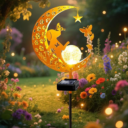 ZNYCYE Solar Lights Outdoor Decorative Moon Dog Butterfly Solar Stake Lights Birthday Mothers Day Gifts for Mom Women Grandma, Garden Decor Waterproof for Walkway, Yard, Lawn, Patio (Warm White)