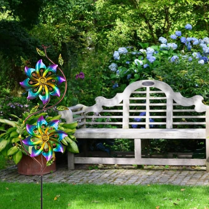 VEWOGARDEN Flower Wind Spinners Outdoor Garden Metal Stake Wind Sculptures & Spinners for Patio Yard Lawn Art Decorations, Colorful