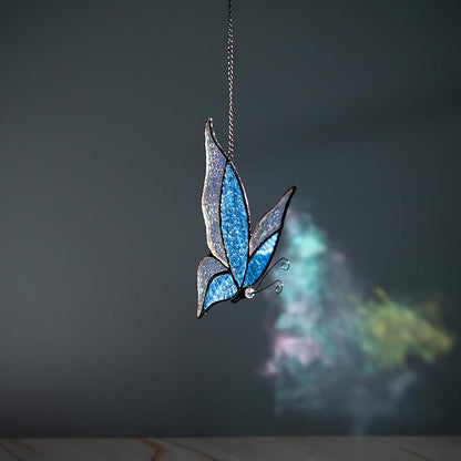 Holographic Butterfly (Blue) Sun Catcher Stained Glass Window Hanging, 7 * 5 inches Stained Glass Butterfly Decor, Holographic Butterfly Lover Gift for Women, Men, Wife, Lovers, and Mom