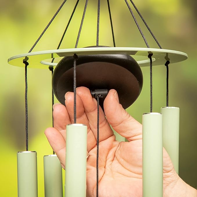 Evergreen Hand Tuned Tree of Life Wind Chime for Outside | Scale of C | Deep Tone | Powder-Coated Metal | Green | 27-Inches Tall | Memorial Gift for Home Garden Decoration