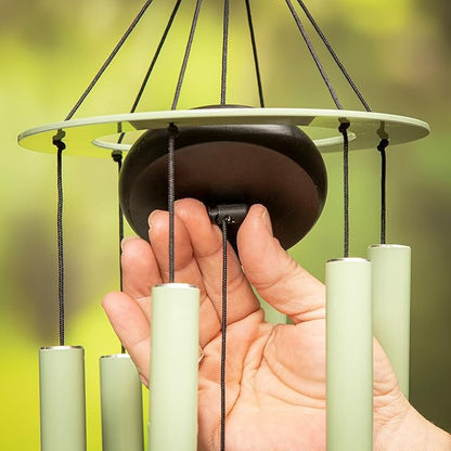 Evergreen Hand Tuned Tree of Life Wind Chime for Outside | Scale of C | Deep Tone | Powder-Coated Metal | Green | 27-Inches Tall | Memorial Gift for Home Garden Decoration
