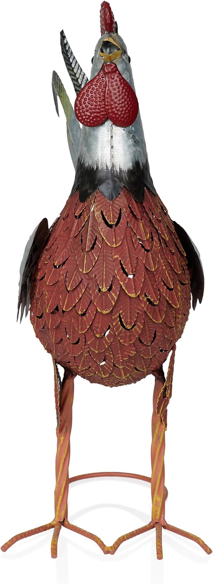 Alpine Corporation JUM388 Metal Outdoor Rooster Decor Statue, Animal Décor for Patio, Lawn & Garden, 20"H, Silver and Rust