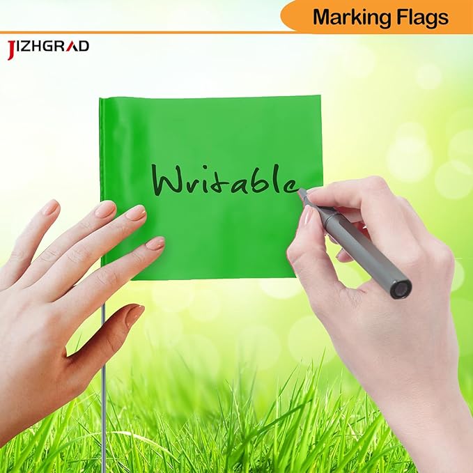 50Pack Green Marking Flags, JIZHGRAD 13x4x5 Inch Marker Flags Use for Yard & Lawn, Boundary & Dog Training, Survey & Landscape, Sprinkler & Surveyor, Garden & Construction, High Visibility, Sturdy, Versatile, UV & Weather Resistant