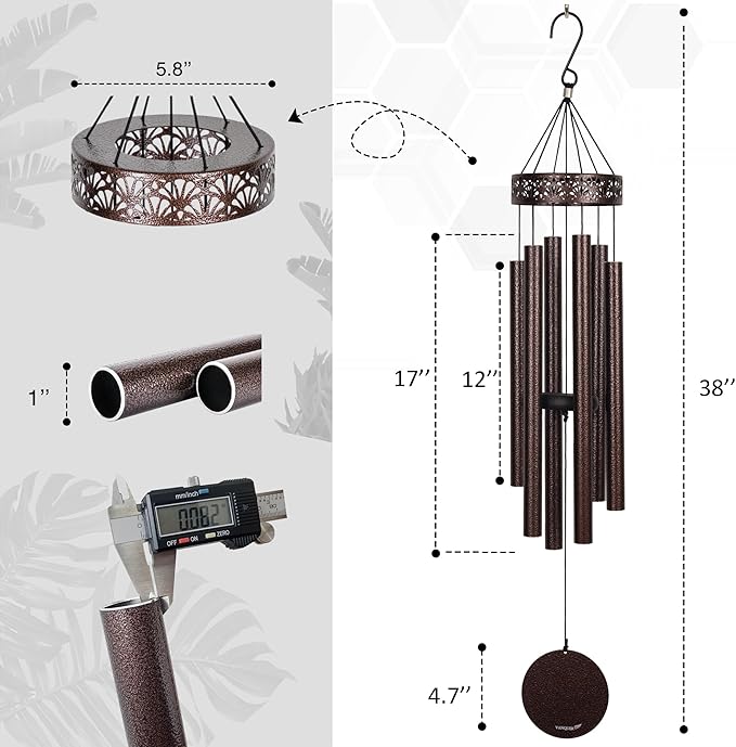 Vanquer Wind Chimes for Outside Deep Tone - 38'' Wind Chimes Outdoor Clearance, Deep Tone, Soothing, Windchimes Outdoors, Memorial, Sympathy, Garden Patio Yard, Home Décor (38" Bronze)