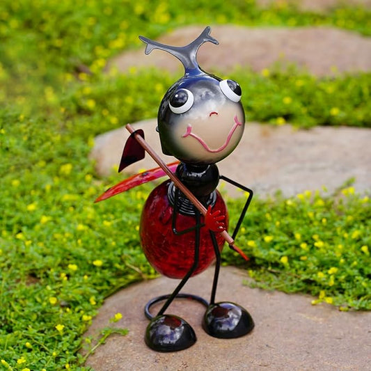 Solar Ladybug Lantern Outdoor Waterproof - Crackle Glass Globe LED Light, Cute Metal Bug Tabletop Lamp for Yard Patio Garden, Gift for Mom Women Grandma Housewarming