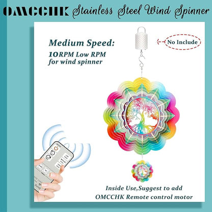 Wind Spinners Outdoor Garden Decor, 12In Stainless Steel Spinfinity Wind Spinner, Wind Chimes for Outside, 3D Kinetic Hanging Sculpture Suncatcher, Metal Yard Art Ornament, Tree of Life Decor