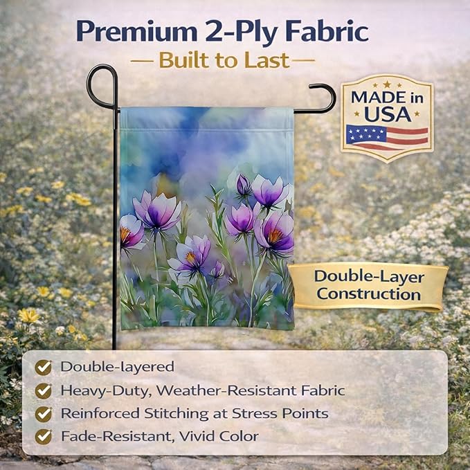 Caroline's Treasures South Dakota Pasque Flowers in Watercolor Garden Flag Mailbox Flag Decorative Yard Flag Banner Outside Patio Artwork Yard Flower Beds, Garden Size, Multicolor