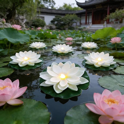 Accssoey 14 PCS Waterproof Floating Lotus Light, Floating Flower Light Battery Operated Water Activated Warm White Pool Flower Lamp Wedding,Anniversary,Garden Decoration