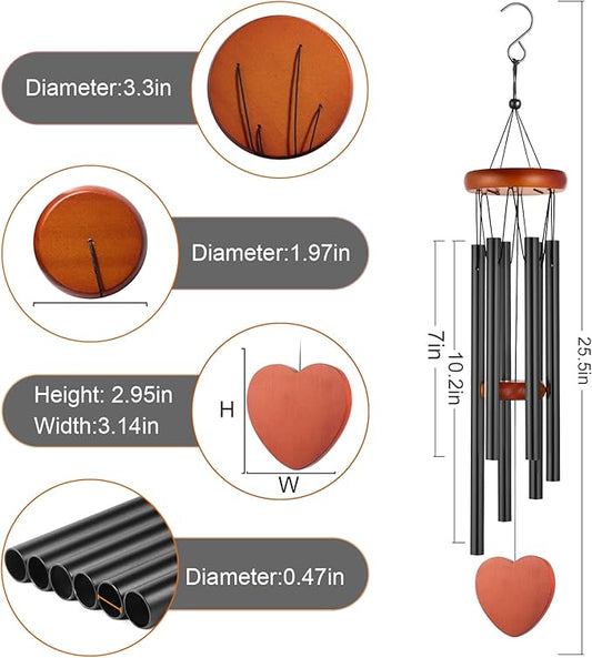 Wind Chimes for Outside – 25.5" Aluminum Windchimes Outdoors for Garden, Patio Decor, Memorial Gifts for Mom, Sympathy Gift for Loss of Loved One, Sister Gifts for Birthdays, Mother's Day(Black)