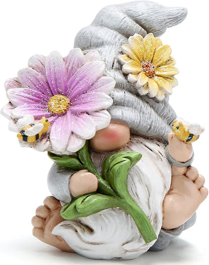 Hodao Spring Gnome Decoration Flower Elf Ornaments Decor Gifts Summer Gnome Figurines Spring Gnoms for Garden Decor Gifts for Outdoor Decor for Mom, Grandma (Grey-Man)