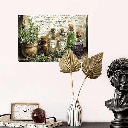 Cafemira Metal Signs,Vintage Collage of Herbs & Apothecary Jars,Charm tin sign Art Wall Decor,For Living Room,office,studio,cafe,Garden,Yard,Patio,unique artistic plaque poster,8x12 Inch