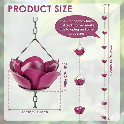 Gutter Chain, Rain Chain for Gutter, Downspout Decorative Metal Rain Catcher Diverter with Hook for Outside Windowsill Garden Patio Courtyard (Purple)