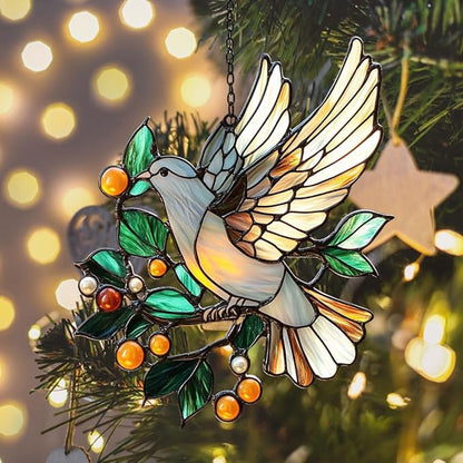 Peace Lover Dove Acrylic Suncatcher Stained Glass Effect Window Car Hanging Christmas Ornament Indoor Outdoor Decor Garden Sun Catcher Panel for Acrylic Suncatcher Lover for Women Mom Grandma