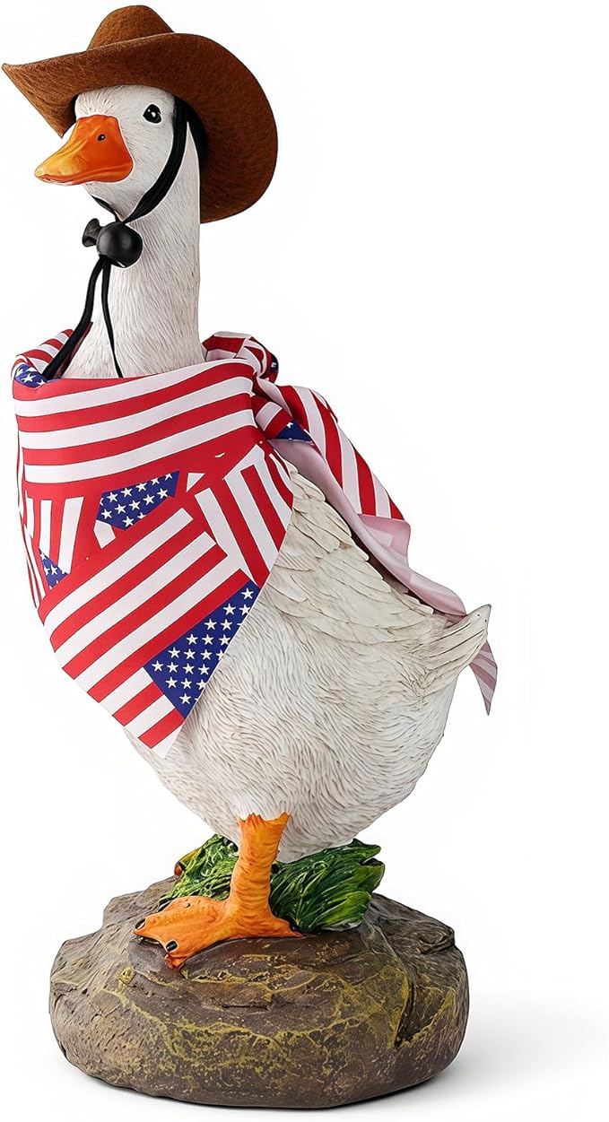 12" Real Farm Porch Goose Statue, Resin Yard Duck, Whimsical Outdoor Decor, Perfect for Garden, Patio, Backyard - Durable & Weather-Resistant, Accessorize with Cowboy Hat and Funny Scarf