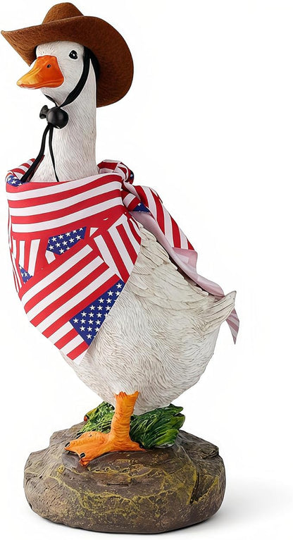 12" Real Farm Porch Goose Statue, Resin Yard Duck, Whimsical Outdoor Decor, Perfect for Garden, Patio, Backyard - Durable & Weather-Resistant, Accessorize with Cowboy Hat and Funny Scarf