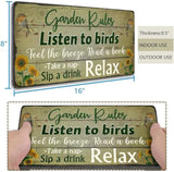 Retro Garden Rules Sign Vintage Signs for Home Porch Patio Yard Shed Decor Hanging Garden Plaque Listen to Birds Quotes by 16''x8''