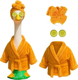 Lady Porch Goose Outfit for 23'' Lawn Statue, Winter Goose Statue Clothes, Yellow Bathrobe Cucumber Mask for Outdoor Garden Lawn Yard Patio Decoration
