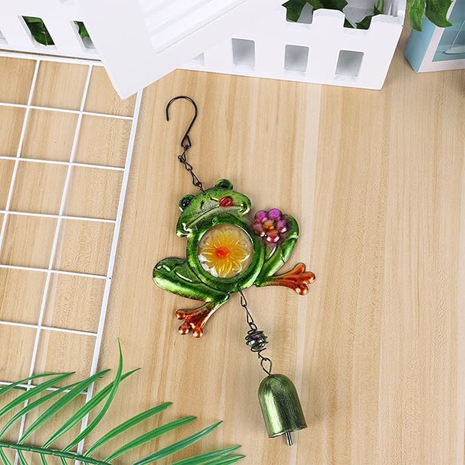 Frog Wind Chimes for Outside, Rustic Aluminum Tube Wind Chimes Animal Stained Glass Hanging Wind Chime Decorative Wind Chime for Balconies Gardens Corridors and Patios (Short)