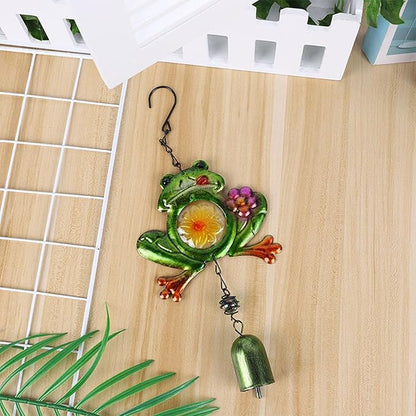 Frog Wind Chimes for Outside, Rustic Aluminum Tube Wind Chimes Animal Stained Glass Hanging Wind Chime Decorative Wind Chime for Balconies Gardens Corridors and Patios (Short)