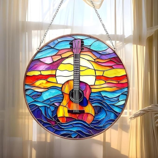 Music Acrylic Suncatcher Indoor Colorful Window Hanging Ornament Outdoor Sun Catcher Panel for Home Decor Car Garden Crystal Gift Guitar Music Suncatcher