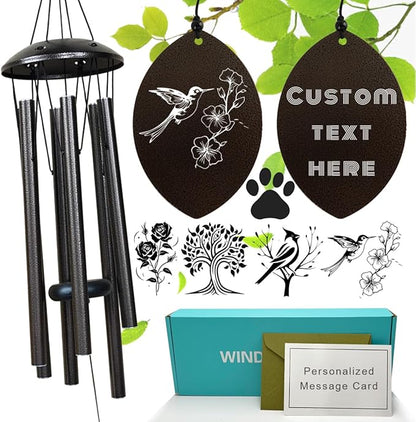 Personalized Tree of Life Wind Chime - Memorial Gifts - Deep Melody - Outdoor Metal Wind Chimes - Brown