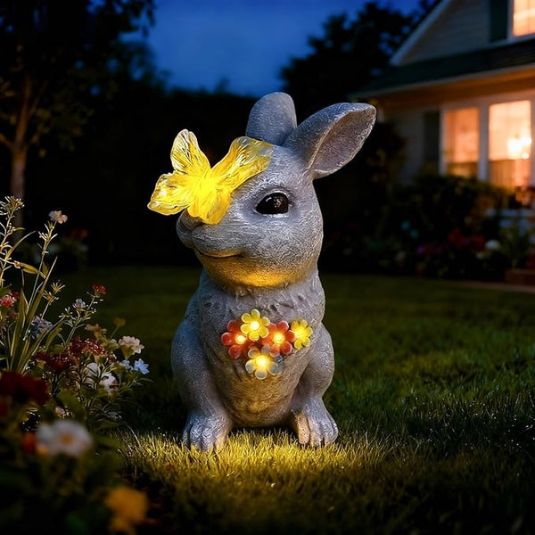 Solar Bunny Garden Statue with Glowing Butterfly - 8.3" Outdoor Garden Decor for Yard, Patio - Resin Rabbit Decor Figurine Lights - Perfect Mother's Day & Birthday Gifts for Mom, Grandma