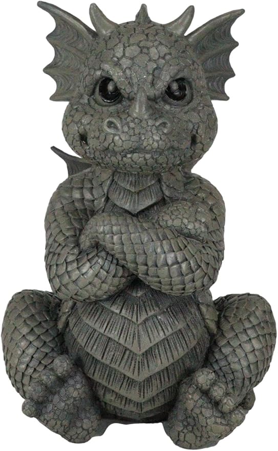 Ebros Gift Whimsical Garden Dragon Folding His Arms with Angry Face Figurine 10.25" H Cute Grumpy Baby Dragon Faux Stone Resin Finish Dungeons and Dragons Mythical Fantasy Sculpture