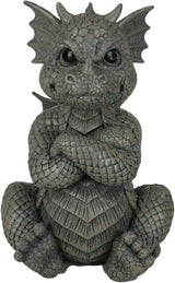 Ebros Gift Whimsical Garden Dragon Folding His Arms with Angry Face Figurine 10.25" H Cute Grumpy Baby Dragon Faux Stone Resin Finish Dungeons and Dragons Mythical Fantasy Sculpture