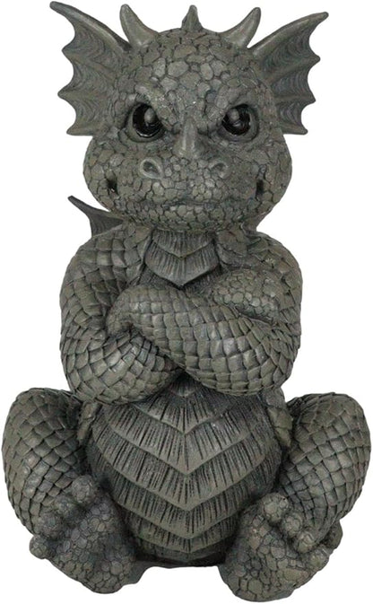 Ebros Gift Whimsical Garden Dragon Folding His Arms with Angry Face Figurine 10.25" H Cute Grumpy Baby Dragon Faux Stone Resin Finish Dungeons and Dragons Mythical Fantasy Sculpture
