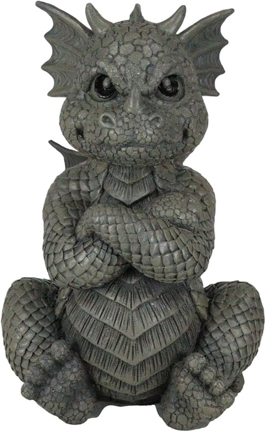 Ebros Gift Whimsical Garden Dragon Folding His Arms with Angry Face Figurine 10.25" H Cute Grumpy Baby Dragon Faux Stone Resin Finish Dungeons and Dragons Mythical Fantasy Sculpture