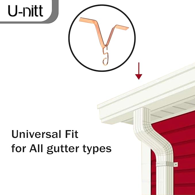 U-nitt Gutter Clip for Rain Chain Installation DIY | Gutter Adapter for Roof Downspout Chain | Water Collection | Copper Plated, Heavy Metal, 6 X 5 inches, Adjustable, Fits 2 in Gutter Hole