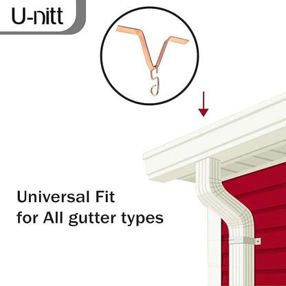 U-nitt Gutter Clip for Rain Chain Installation DIY | Gutter Adapter for Roof Downspout Chain | Water Collection | Copper Plated, Heavy Metal, 6 X 5 inches, Adjustable, Fits 2 in Gutter Hole