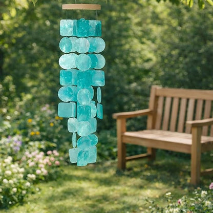 Solange & Frances Patio Decor, Garden Decor, Wind Chimes for Outdoors, Capiz Shells Windchimes for Outdoors. Unique, Gifts for Women (Turquoise)