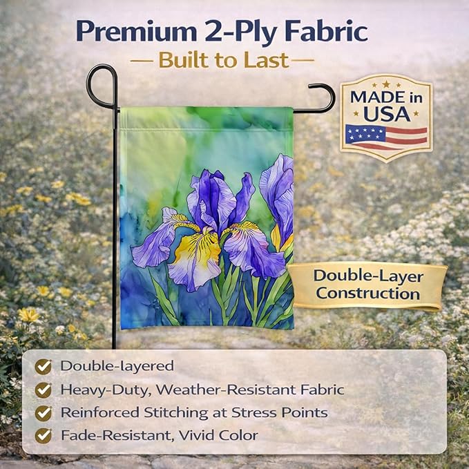 Caroline's Treasures Tennessee Iris in Watercolor Garden Flag Mailbox Flag Decorative Yard Flag Banner Outside Patio Artwork Yard Flower Beds, Garden Size, Multicolor