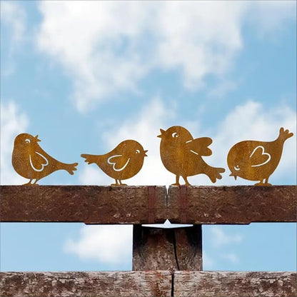 Rusty Birds Decoratio Metal Bird Art Silhouettes Courtyard Garden Déco rand Courtyard Garden Rustic Outdoor Décor Backyard Fence Décor 4Piece Metallic Rust-Colored