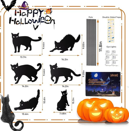 6 Pack Halloween LED Glowing Eyes Black Cat Glow in The Dark with Lights Outdoor Outside Halloween Decorations Scary Yard Signs Garden Decor Lawn for Pathway Stake Thickened Silhouette
