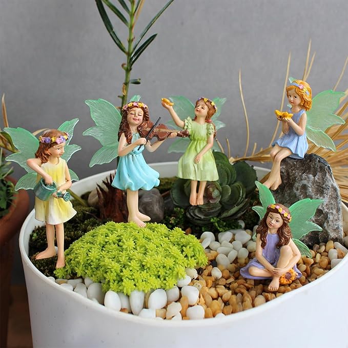 Fairy Garden Decor Fairies, 5PCS Fairy Angel Glow in The Dark Yard Sculpture Lawn Ornament Mini Garden Art Outdoor Decor Accessories (5 Fairies)